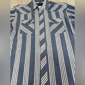 Vintage Wrangler Pearl Snap Shirt Mens 16 1/2  L Striped Long Sleeve XLong Tails